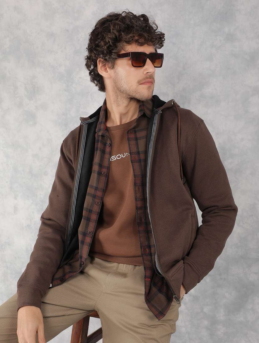 men solid brown polyester hooded sweatshirt - 21495961 -  Standard Image - 1