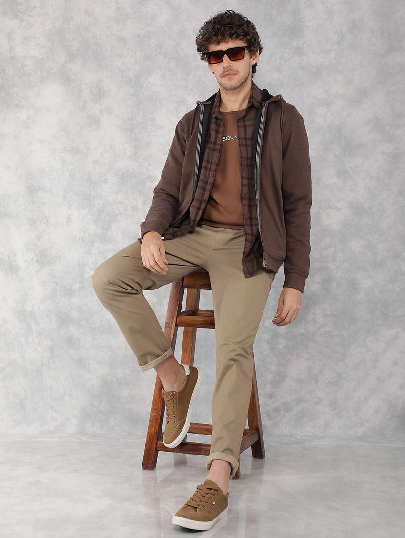 men solid brown polyester hooded sweatshirt - 21495961 -  Standard Image - 4