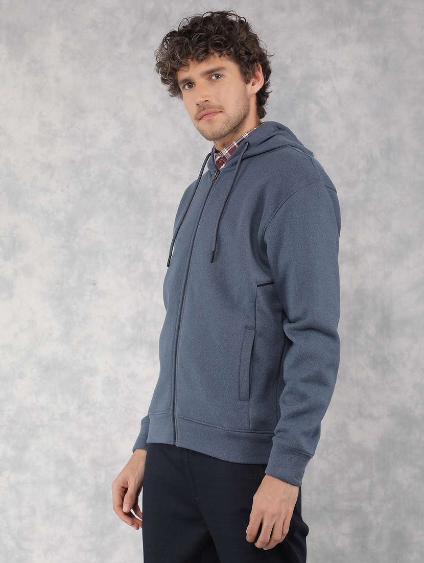 men solid blue polyester hooded sweatshirt - 21495962 -  Standard Image - 1