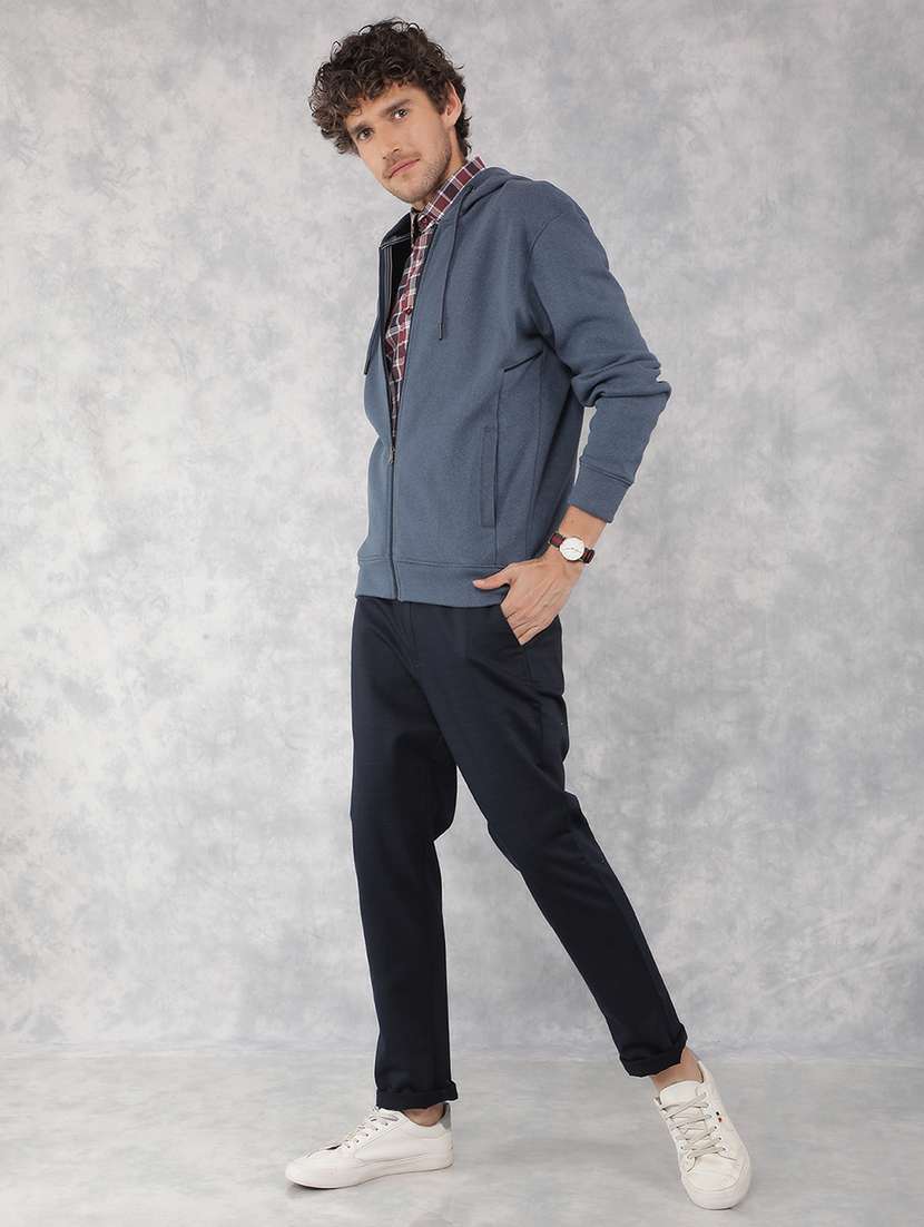 men solid blue polyester hooded sweatshirt - 21495962 -  Standard Image - 4