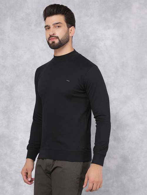 men solid black cotton blend sweatshirt - 21495963 -  Standard Image - 0
