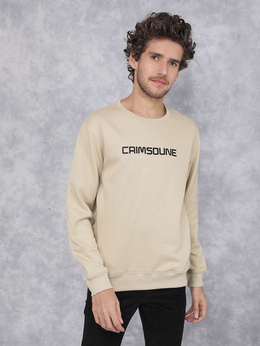 men beige polycotton chest print sweatshirt - 21495967 -  Standard Image - 1