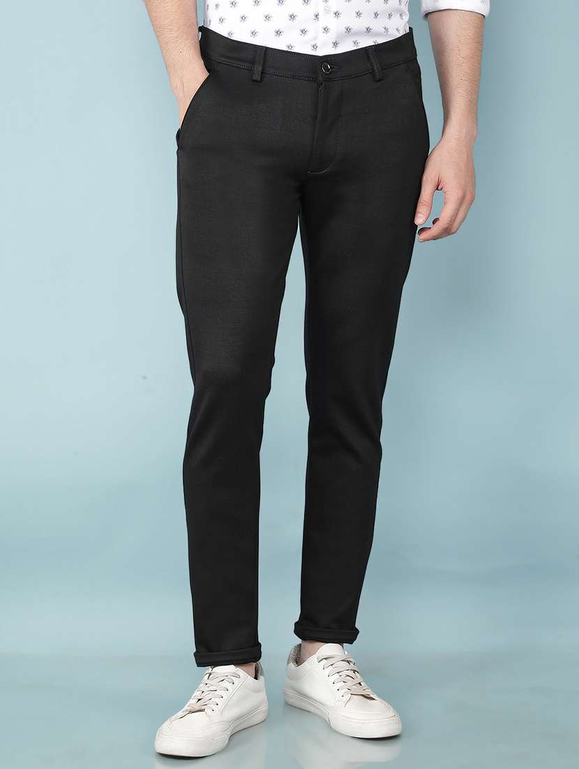 men mid rise solid chinos trouser