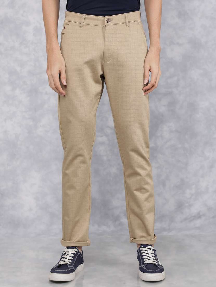 men mid rise checkered chino trouser
