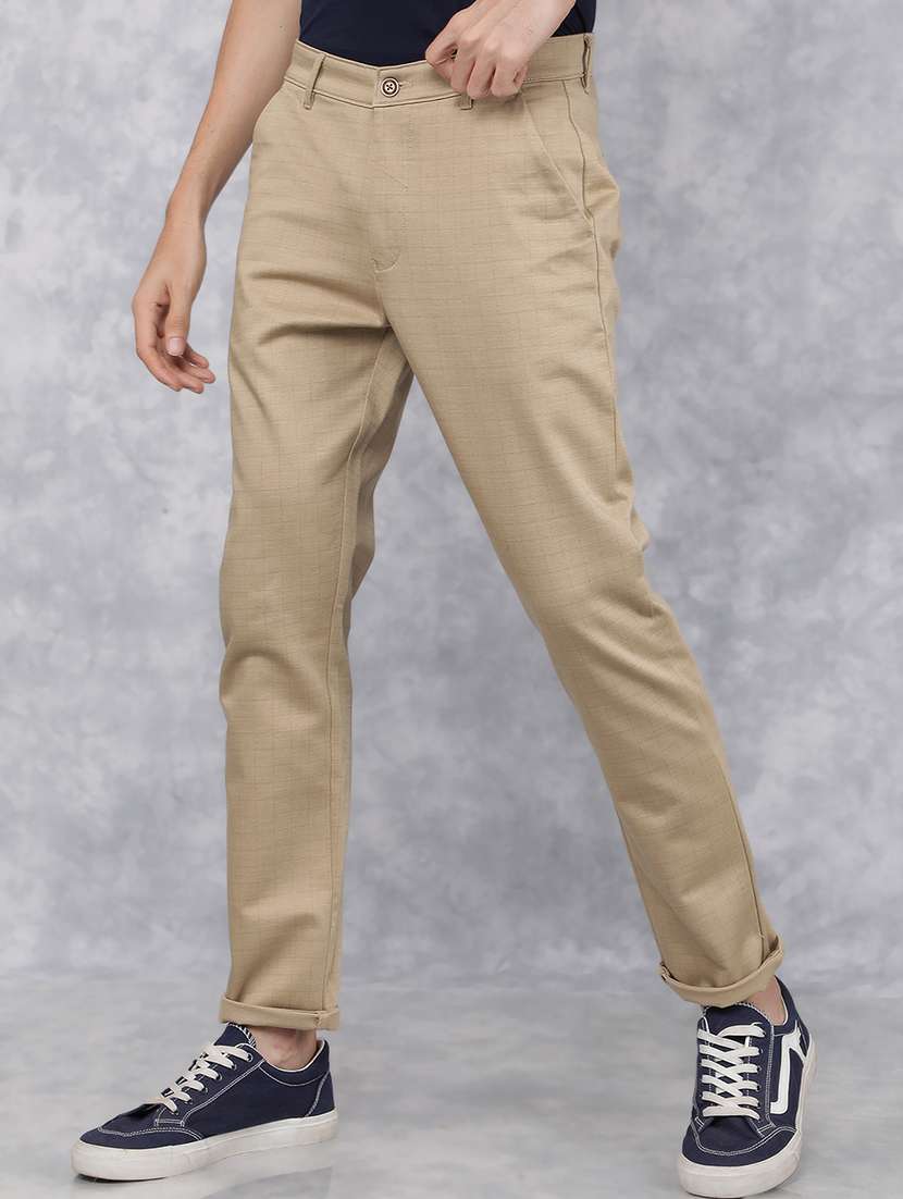 men mid rise checkered chino trouser - 21496012 -  Standard Image - 1