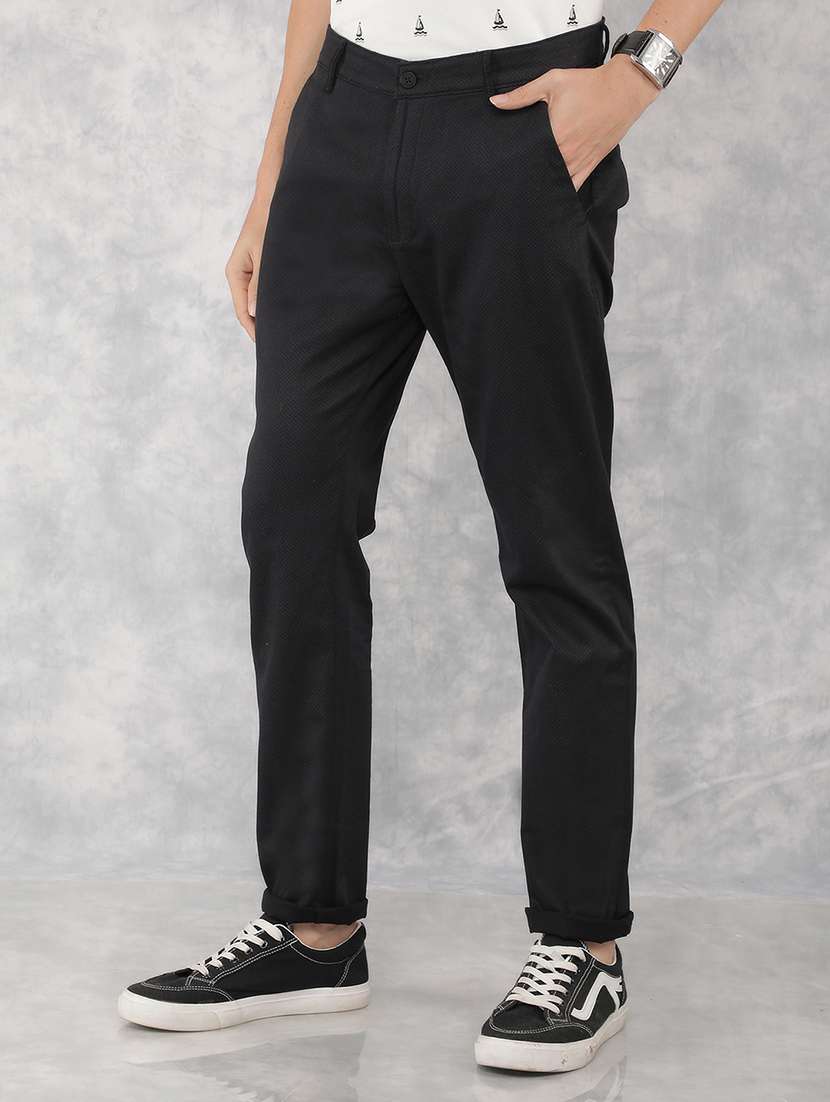 men mid rise solid chinos trouser - 21496020 - Standard Image - 1