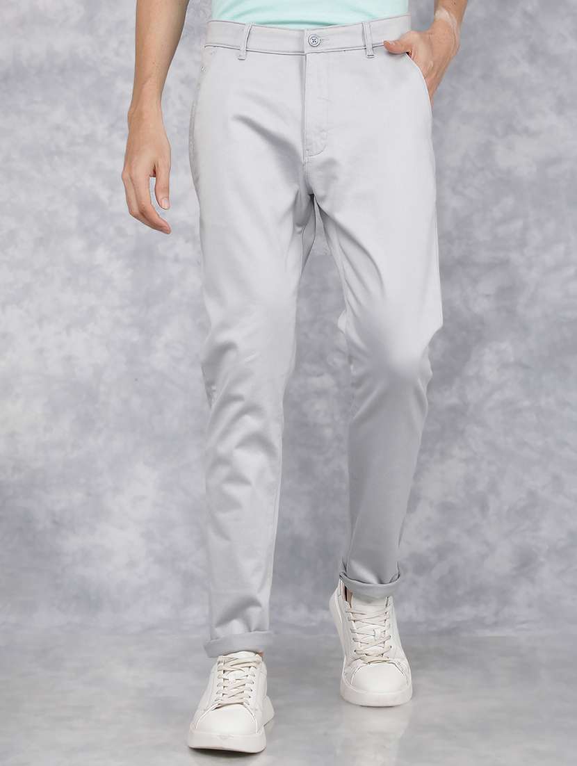 men mid rise solid chinos trouser