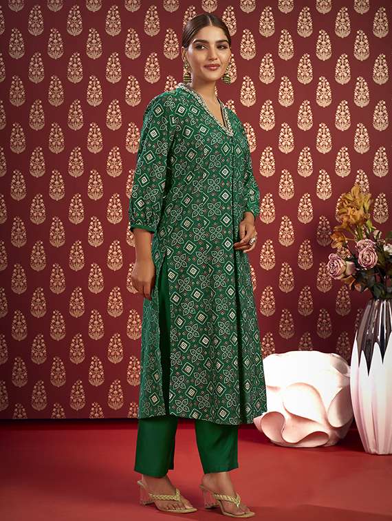 women three quarter sleeve a-line kurta - 21496387 -  Standard Image - 1