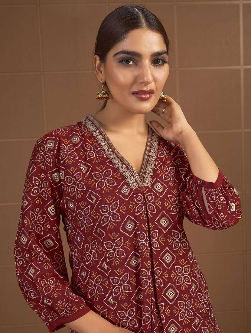 women three quarter sleeve a-line kurta - 21496389 -  Standard Image - 4
