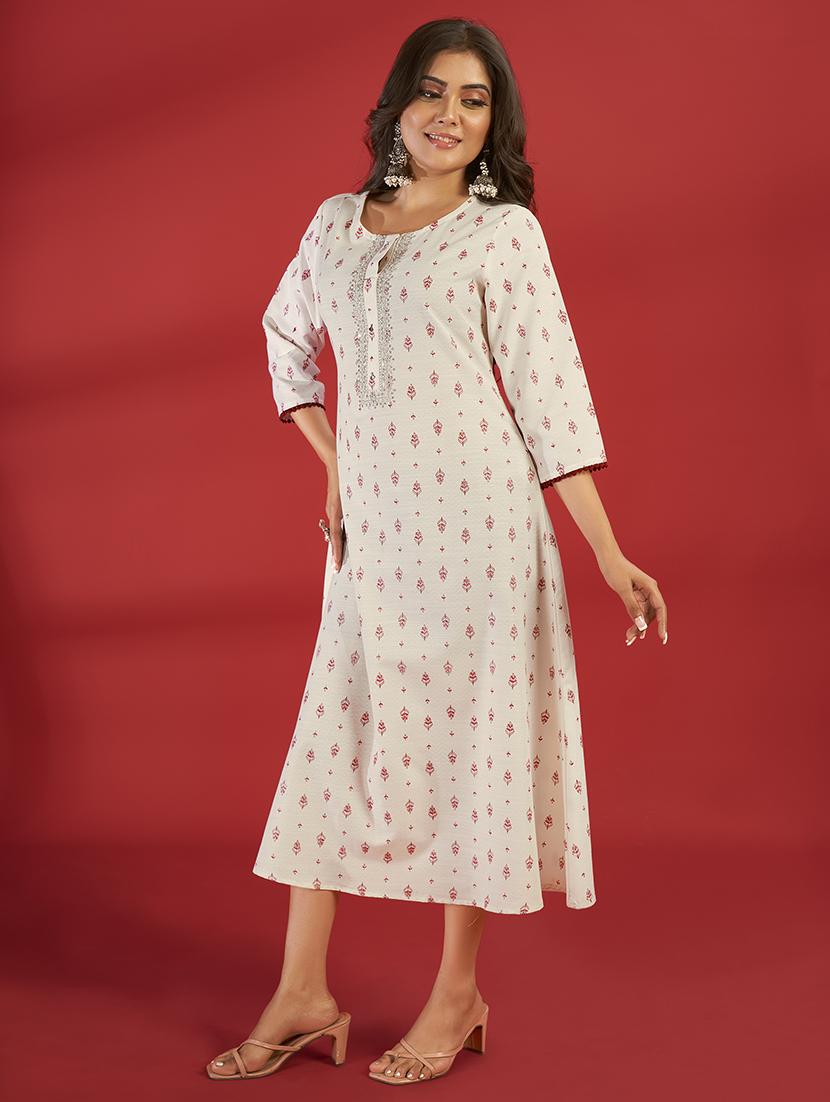 women three quarter sleeve a-line kurta - 21496398 - Standard Image - 1