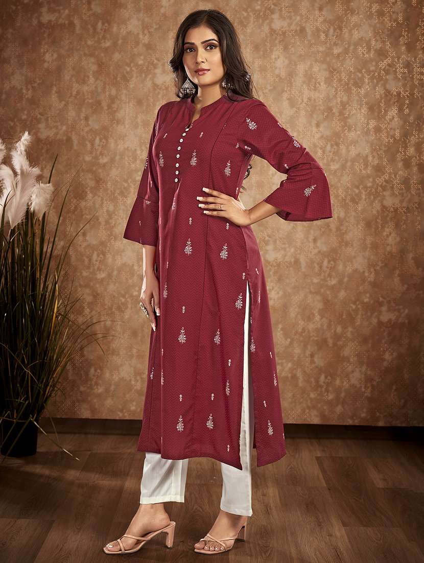 women maroon rayon straight kurta - 21496400 - Standard Image - 1