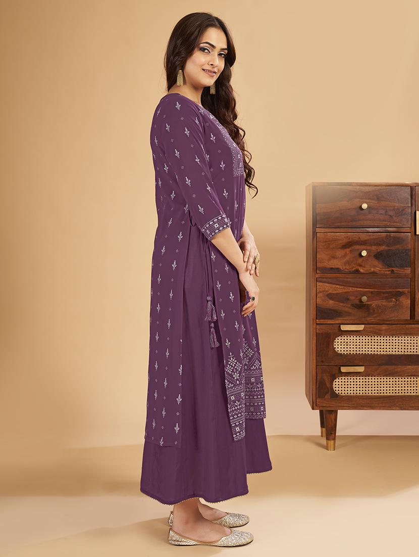 women three quarter sleeve a-line kurta - 21496409 - Standard Image - 1