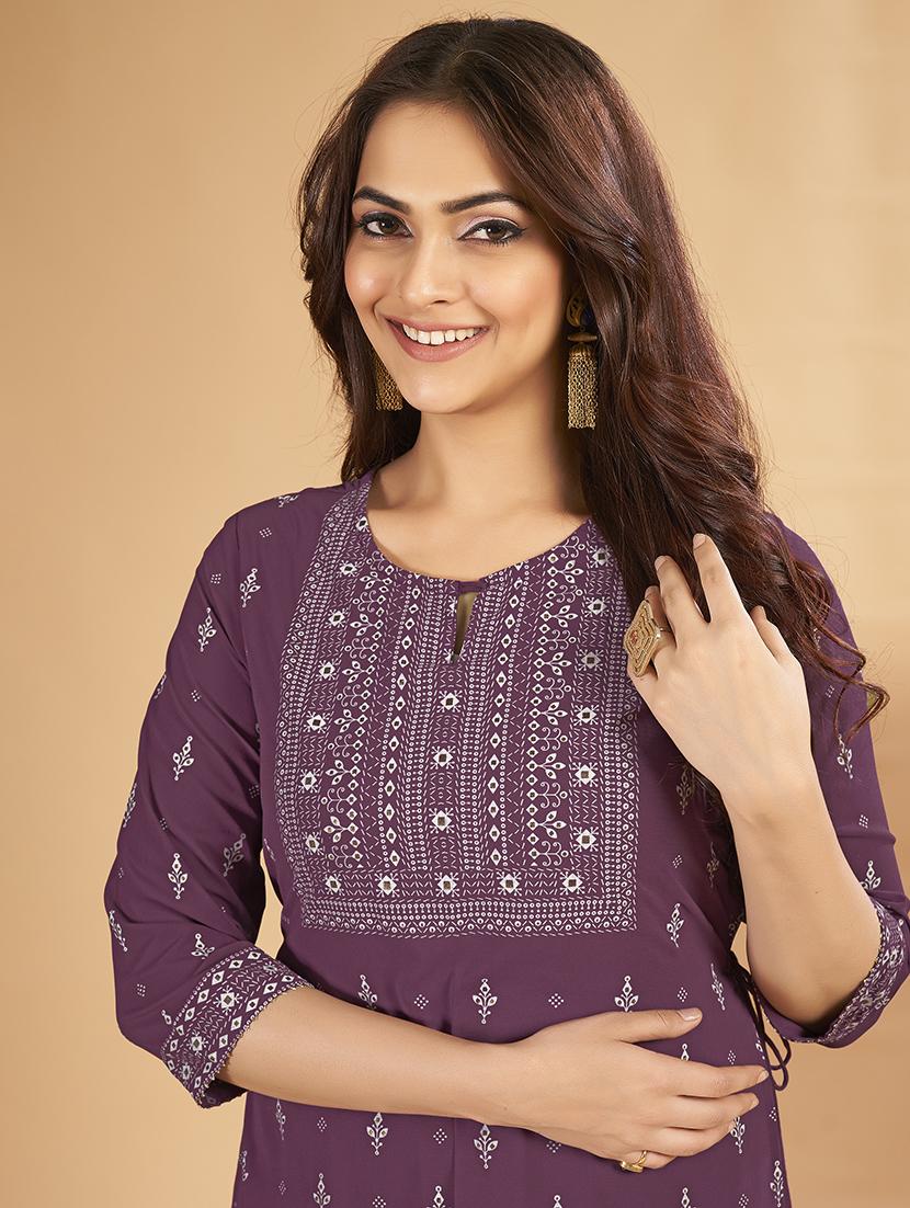 women three quarter sleeve a-line kurta - 21496409 - Standard Image - 4
