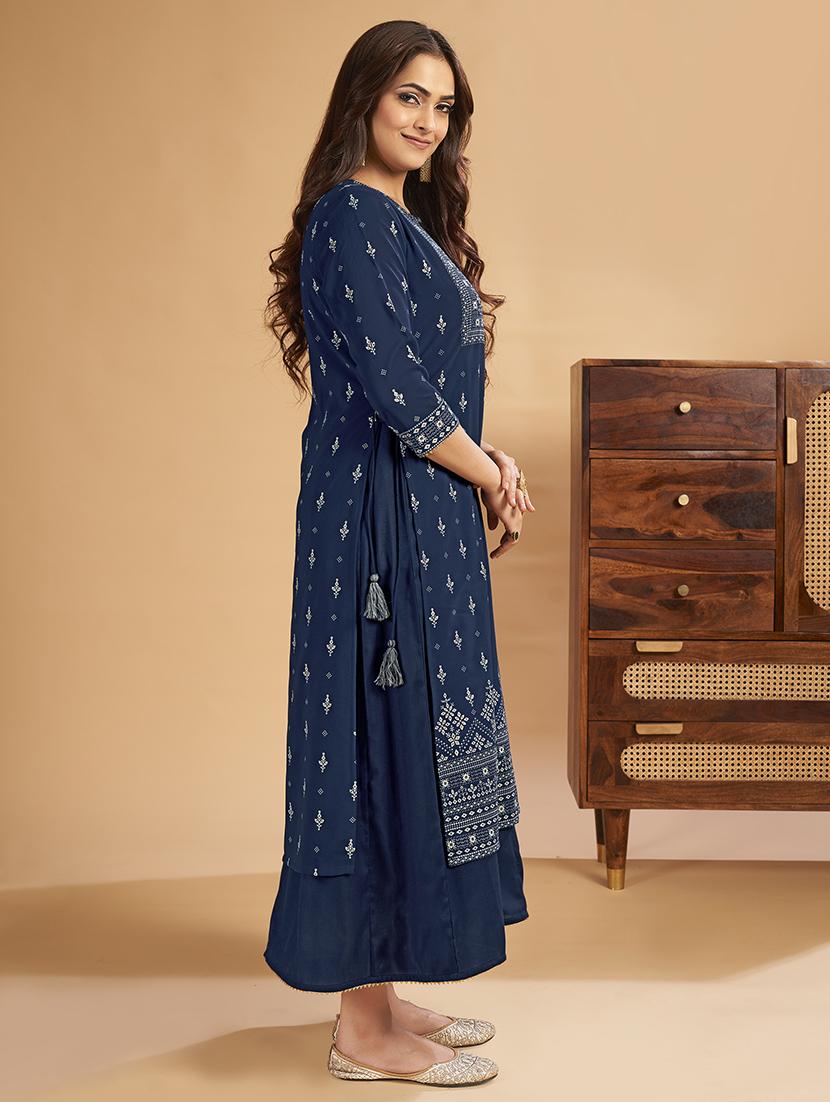 women three quarter sleeve a-line kurta - 21496410 - Standard Image - 1
