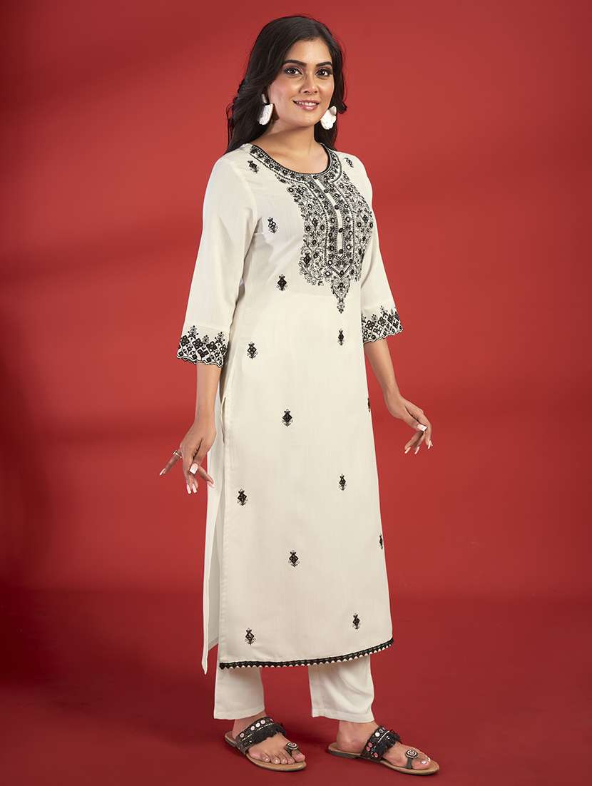 women three quarter sleeve kurta pant set - 21496436 - Standard Image - 1