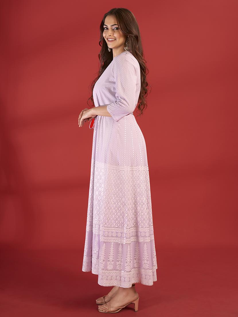 women lavender georgette a-line ethnic dress - 21496446 - Standard Image - 1