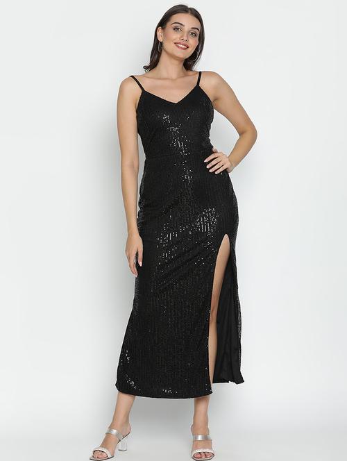 black sequin maxi high slit dress - 21496463 -  Standard Image - 0