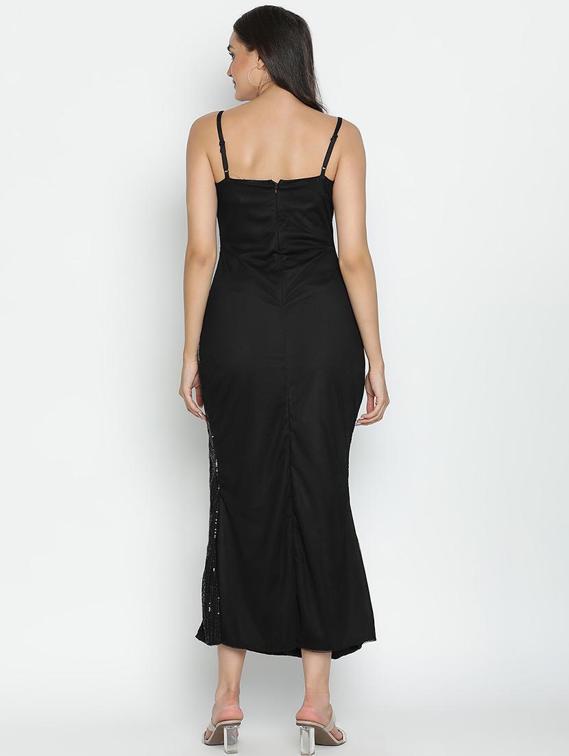 black sequin maxi high slit dress - 21496463 - Standard Image - 4