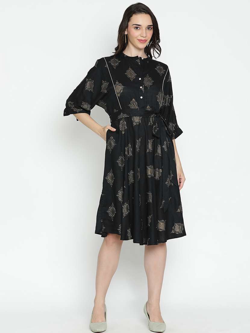 women black polyester fit & flare dress