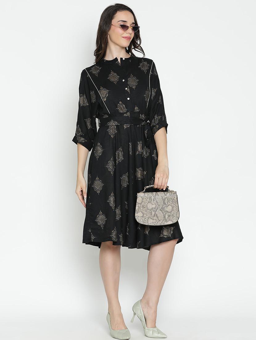 women black polyester fit & flare dress - 21496465 -  Standard Image - 1