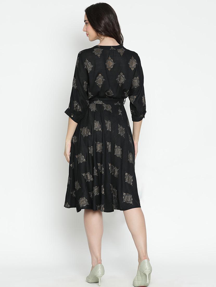 women black polyester fit & flare dress - 21496465 - Standard Image - 4