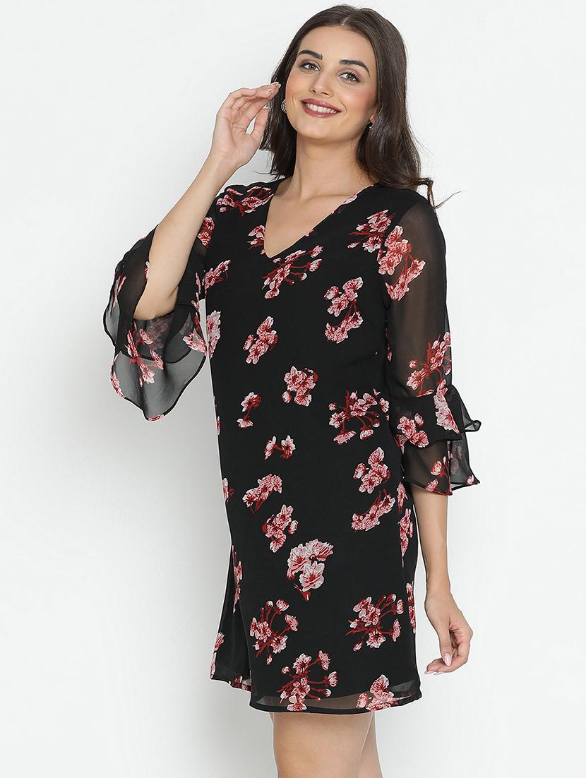 black floral printed fit & flare dress - 21496466 - Standard Image - 1