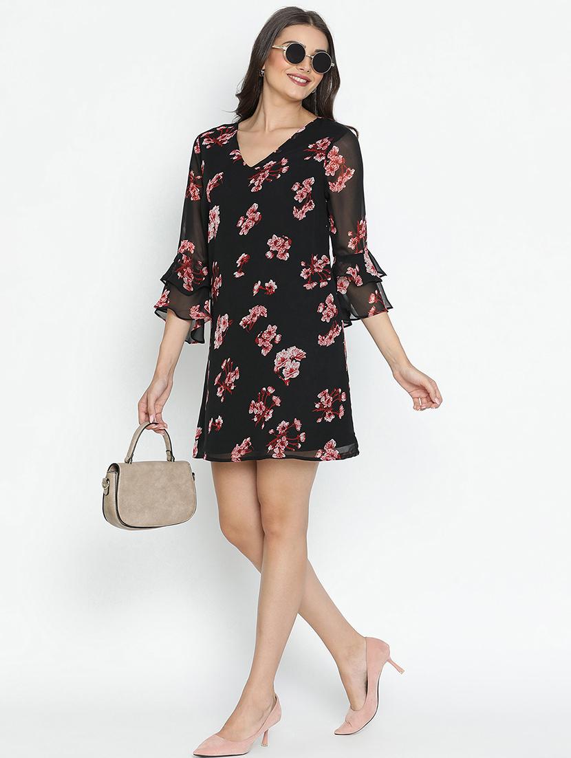 black floral printed fit & flare dress - 21496466 - Standard Image - 4