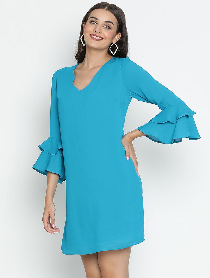 women blue polyester a-line dress - 21496471 -  Standard Image - 1