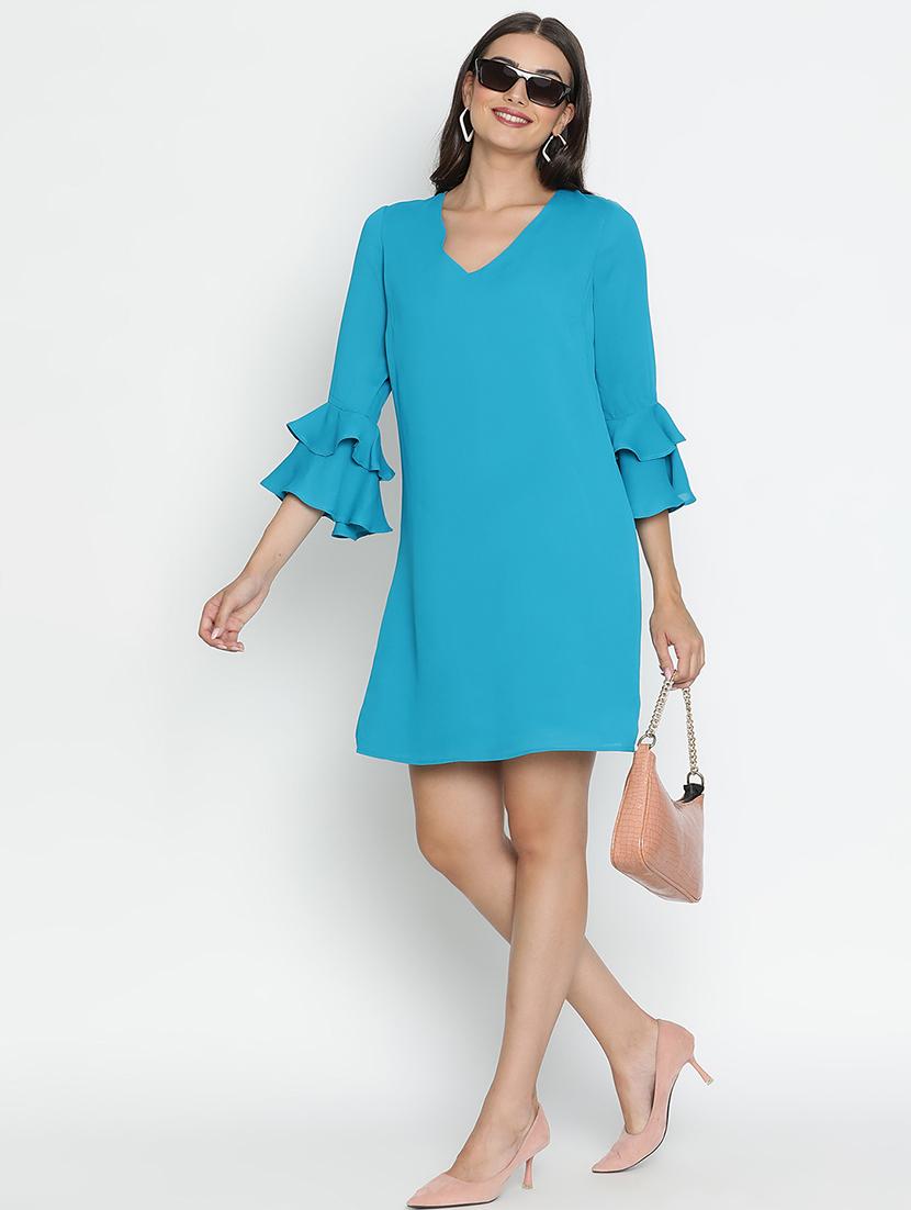 women blue polyester a-line dress - 21496471 - Standard Image - 4