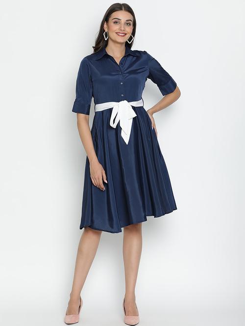 women navy blue polyester fit & flare dress - 21496474 - Standard Image - 0