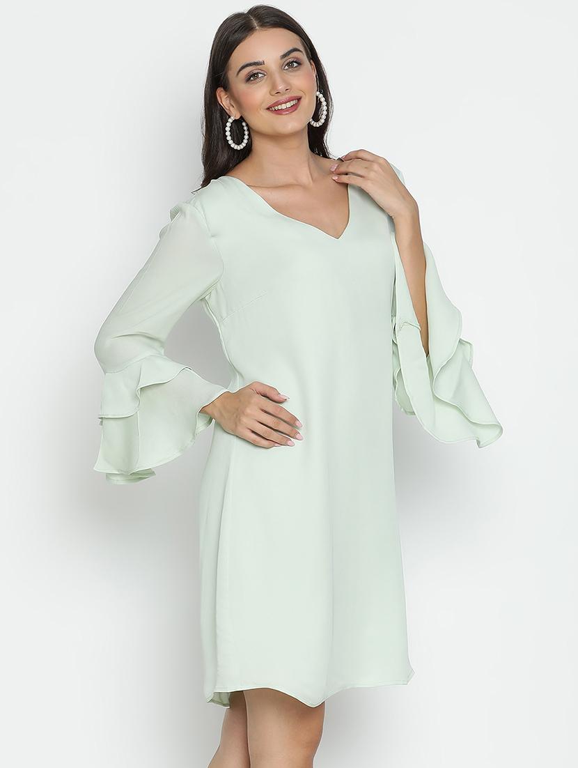 women sea green polyester a-line dress - 21496477 -  Standard Image - 1