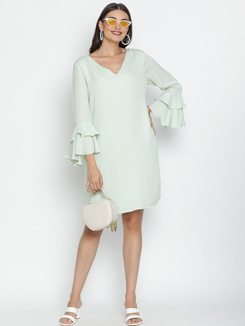 women sea green polyester a-line dress - 21496477 - Standard Image - 4