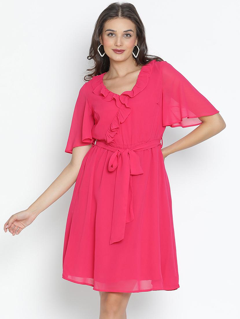 pink solid fit & flare dress - 21496483 - Zoom Image - 0