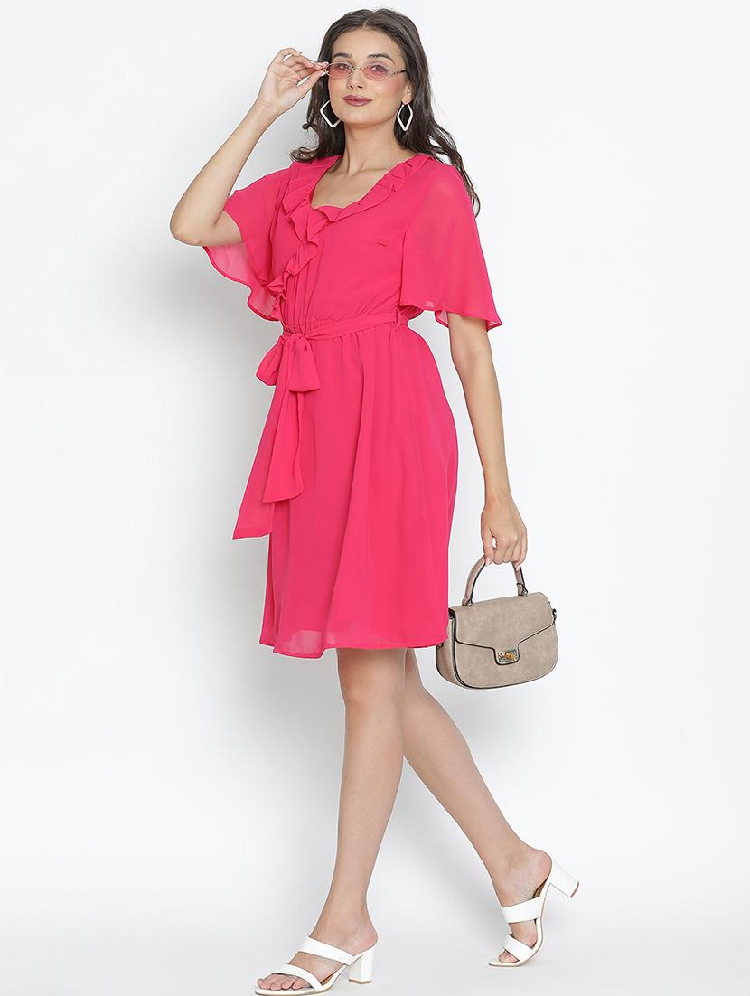 pink solid fit & flare dress - 21496483 - Standard Image - 4