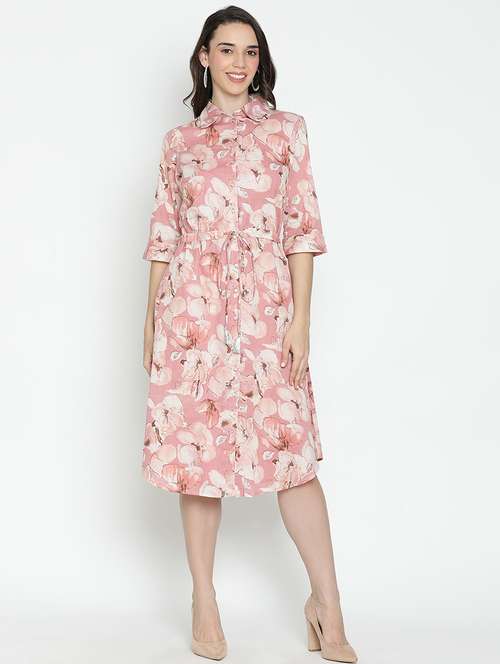 pink floral printed fit & flare dress - 21496485 -  Standard Image - 0
