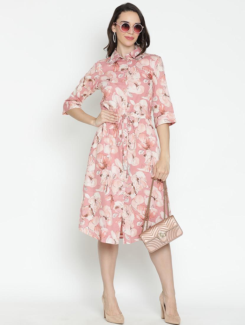 pink floral printed fit & flare dress - 21496485 - Standard Image - 1