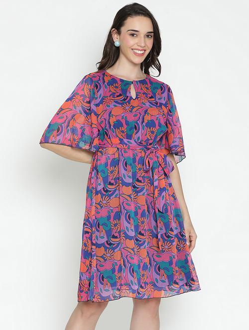 multicolored abstract printed fit & flare dress - 21496486 -  Standard Image - 0