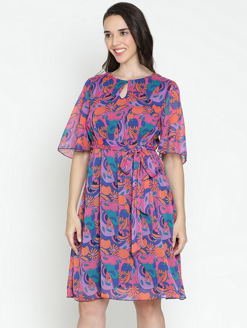 multicolored abstract printed fit & flare dress - 21496486 - Standard Image - 1