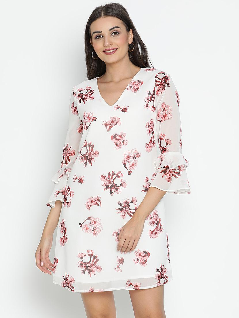 women white polyester a-line dress - 21496492 -  Zoom Image - 0