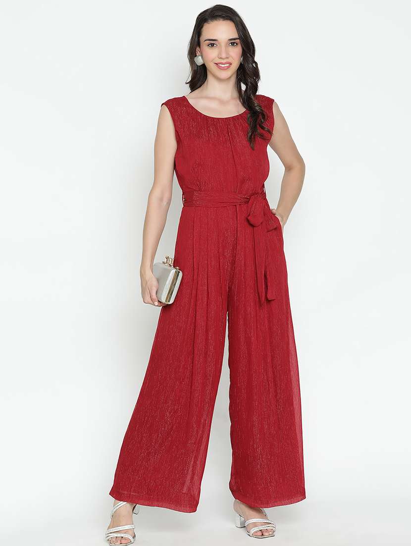 women maroon polyester full leg jumpsuit - 21496495 -  Standard Image - 1