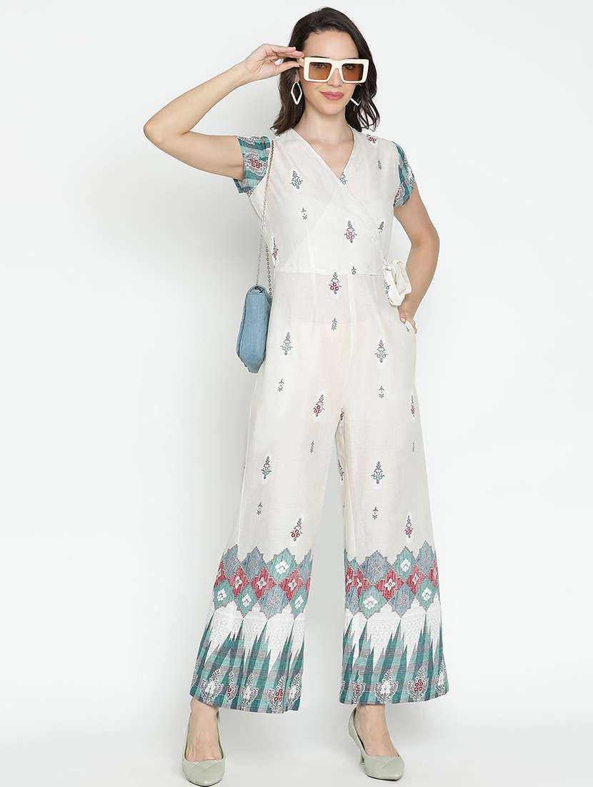 white printed full leg jumpsuit