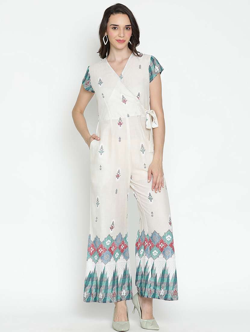 white printed full leg jumpsuit - 21496498 -  Standard Image - 1
