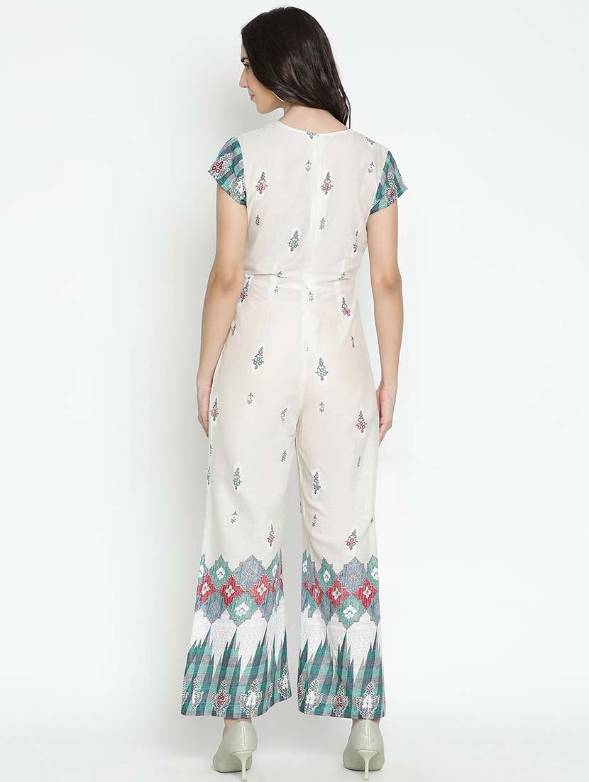 white printed full leg jumpsuit - 21496498 -  Standard Image - 4