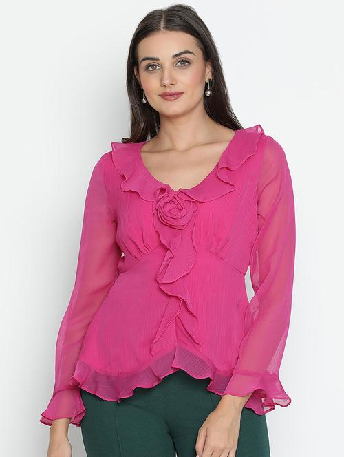 women pink regular fit a line top - 21496503 - Standard Image - 0