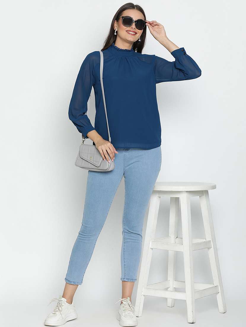 blue solid regular top - 21496506 -  Standard Image - 4