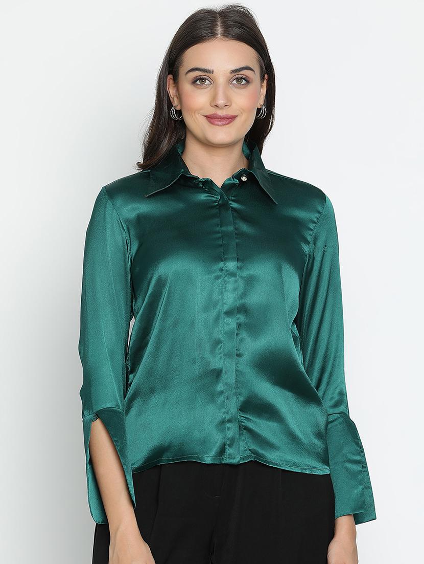 women green polyester shirt style top - 21496521 - Standard Image - 1