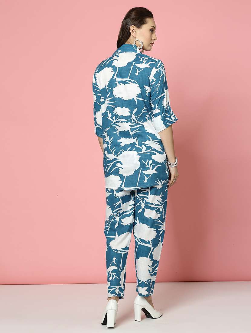 women turquoise rayon shirt and trouser co-ord set - 21496543 -  Standard Image - 4