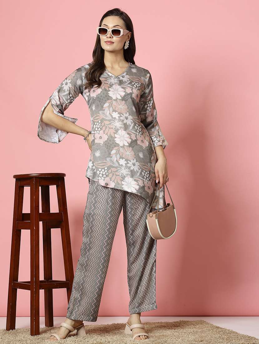 women grey silk blend shirt and trouser co-ord set - 21496548 -  Standard Image - 1