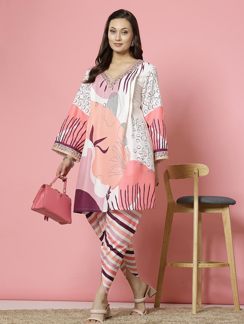 women white rayon dhotti and top co-ord set - 21496549 - Standard Image - 1