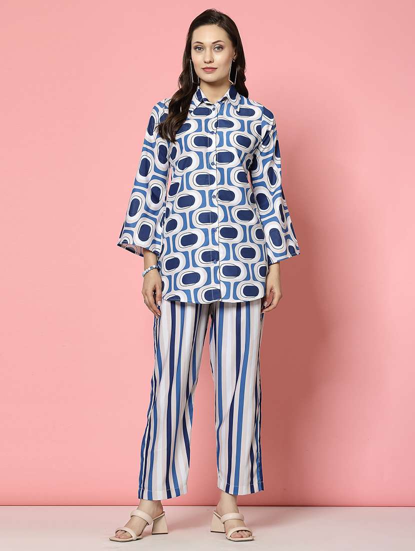 women blue rayon shirt and trouser co-ord set